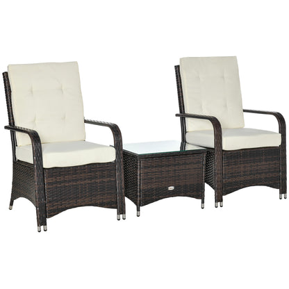 3-Piece PE Rattan Garden Furniture Set, Outdoor Lounge with Coffee Table and 2 Chairs with Removable Cushions, Brown and Cream