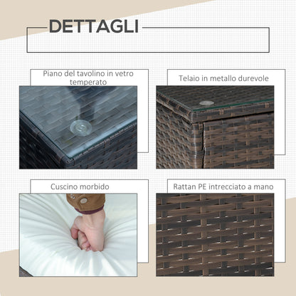 3-Piece PE Rattan Garden Furniture Set, Outdoor Lounge with Coffee Table and 2 Chairs with Removable Cushions, Brown and Cream