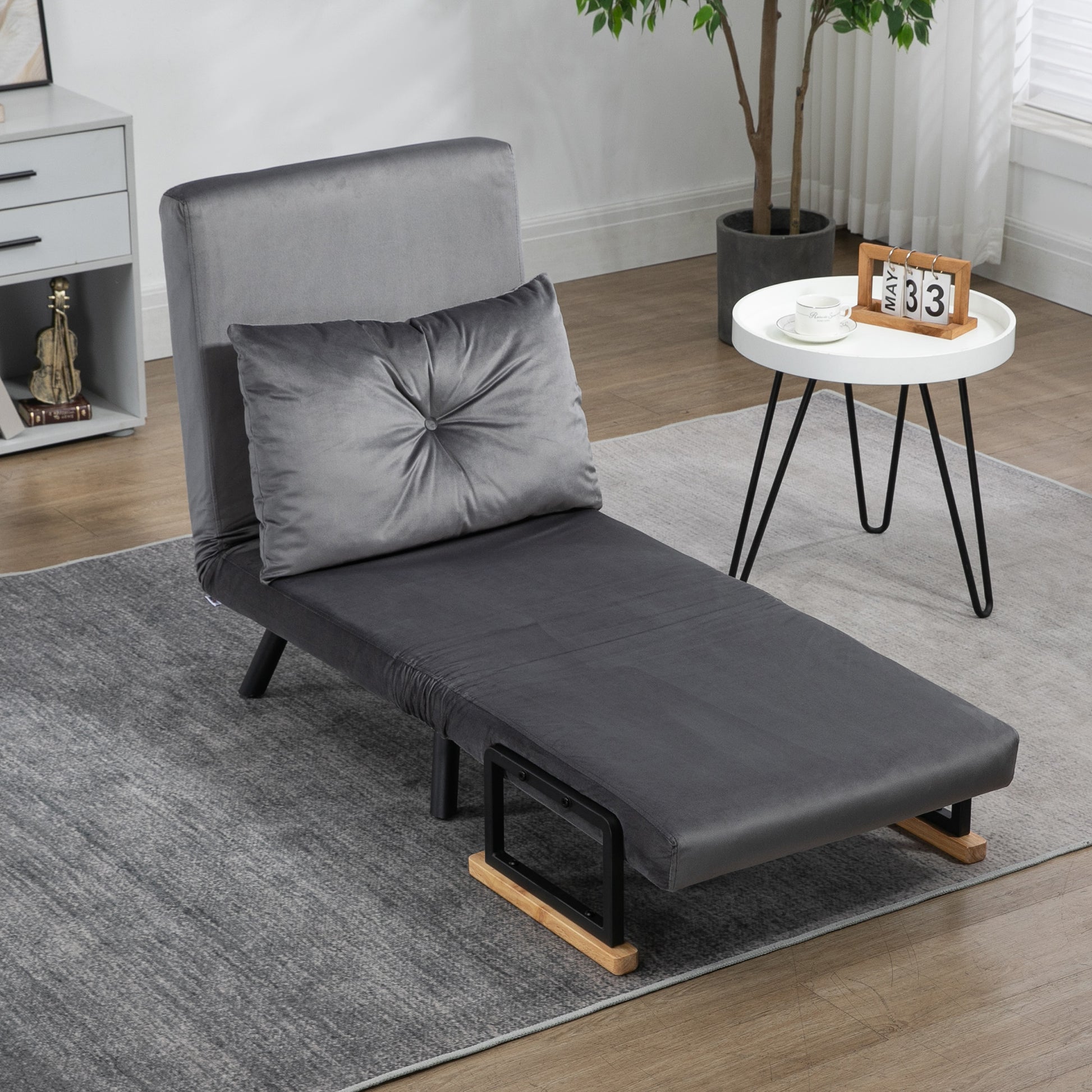Sleeper Sofa, Folding Bed with Bed Function, Relax Chair with Back Pillow, Upholstered Sofa with Adjustable Backrest, Velvet Look, 63 x 73 x 81 cm, Dark Gray