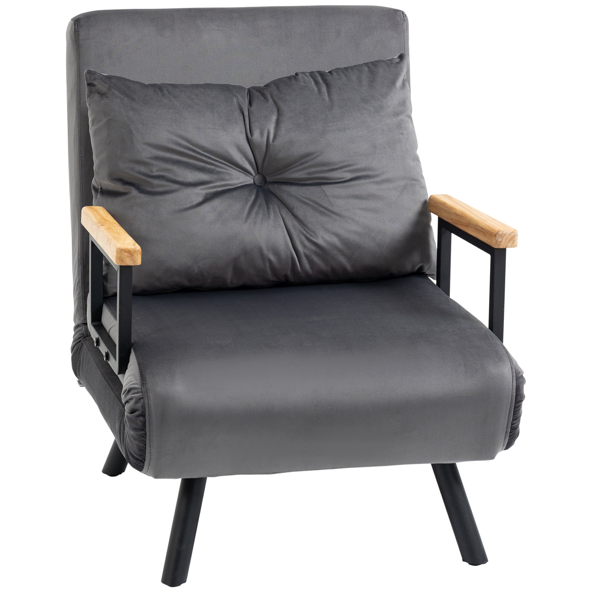 Sleeper Sofa, Folding Bed with Bed Function, Relax Chair with Back Pillow, Upholstered Sofa with Adjustable Backrest, Velvet Look, 63 x 73 x 81 cm, Dark Gray