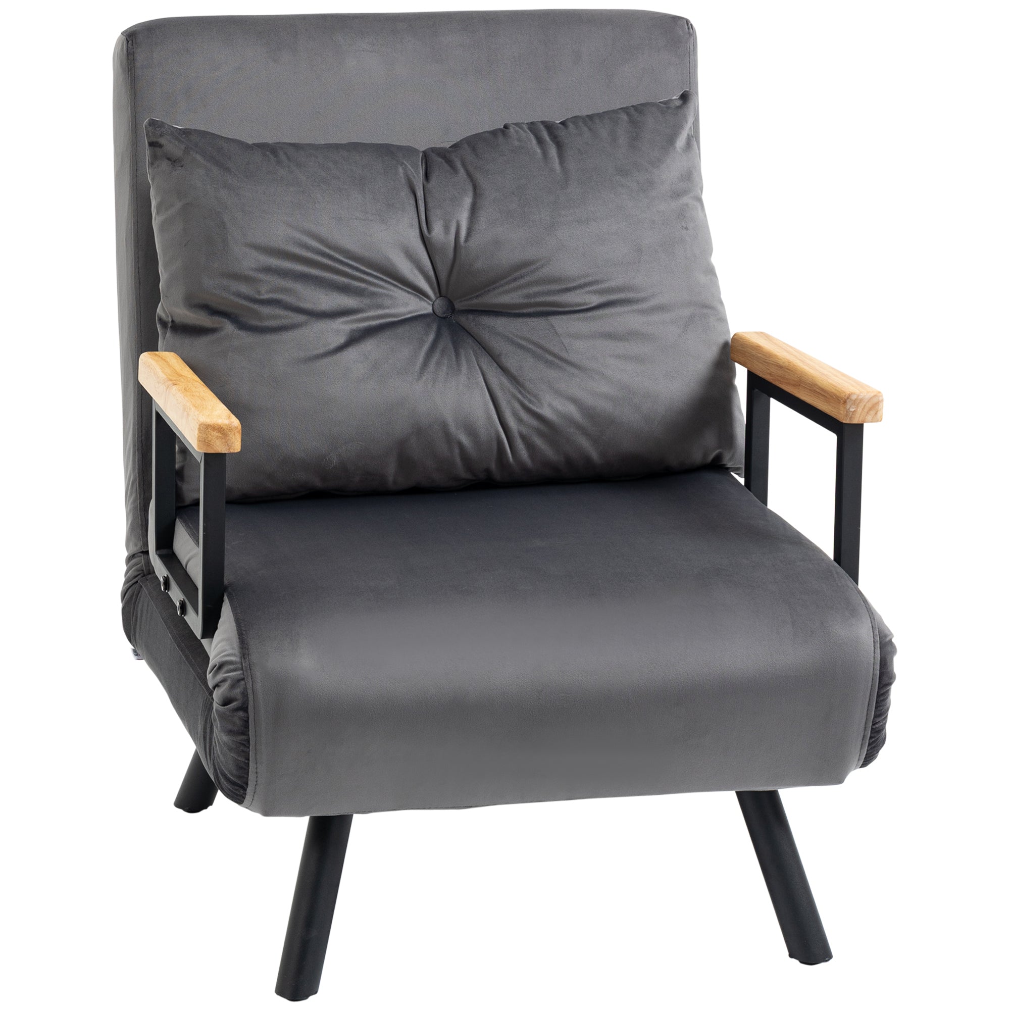 Sleeper Sofa, Folding Bed with Bed Function, Relax Chair with Back Pillow, Upholstered Sofa with Adjustable Backrest, Velvet Look, 63 x 73 x 81 cm, Dark Gray
