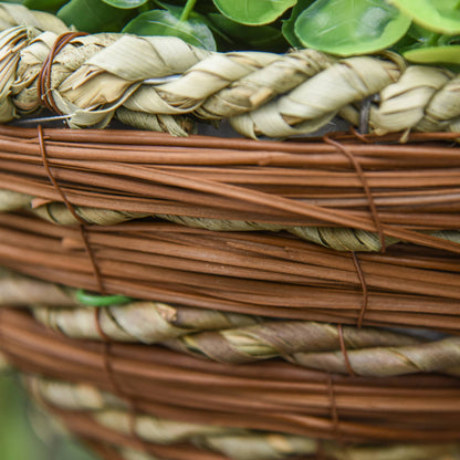 Set of 2 Artificial Lisianthus Plants with Pot and Hook, Artificial Plants in PE and Wicker, Ø25x34 cm, Green and Pink