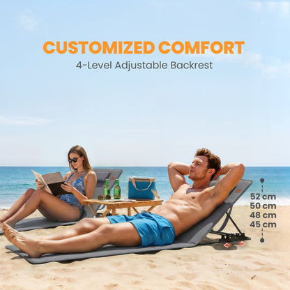 2-Pack Folding Beach Loungers with Adjustable Backrest, Pillow & Carry Bag – Dark Gray