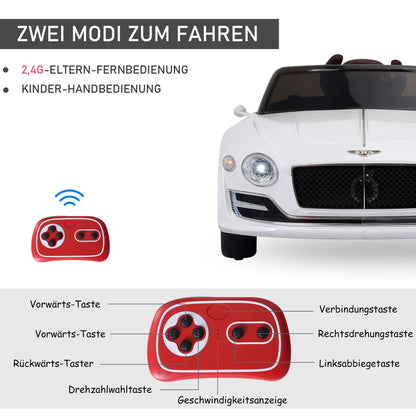 Kid's Car Bentley GT Licensed Children's Electric Car with Remote Control 2 x 390 Motors Kids White 108 x 60 x 43 cm