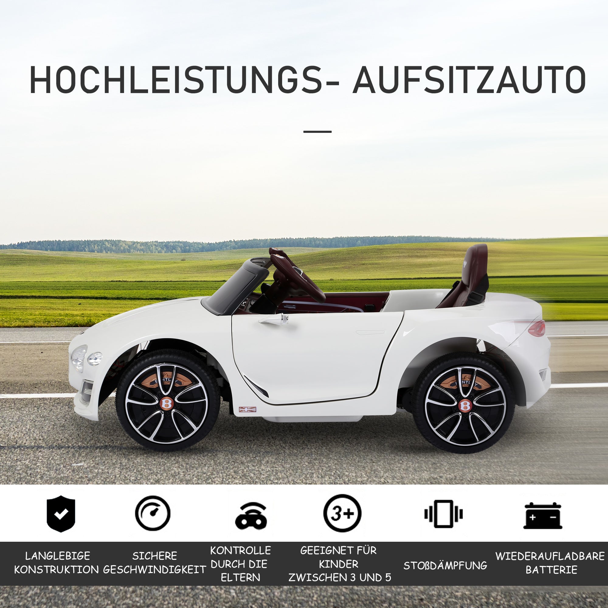 Kid's Car Bentley GT Licensed Children's Electric Car with Remote Control 2 x 390 Motors Kids White 108 x 60 x 43 cm