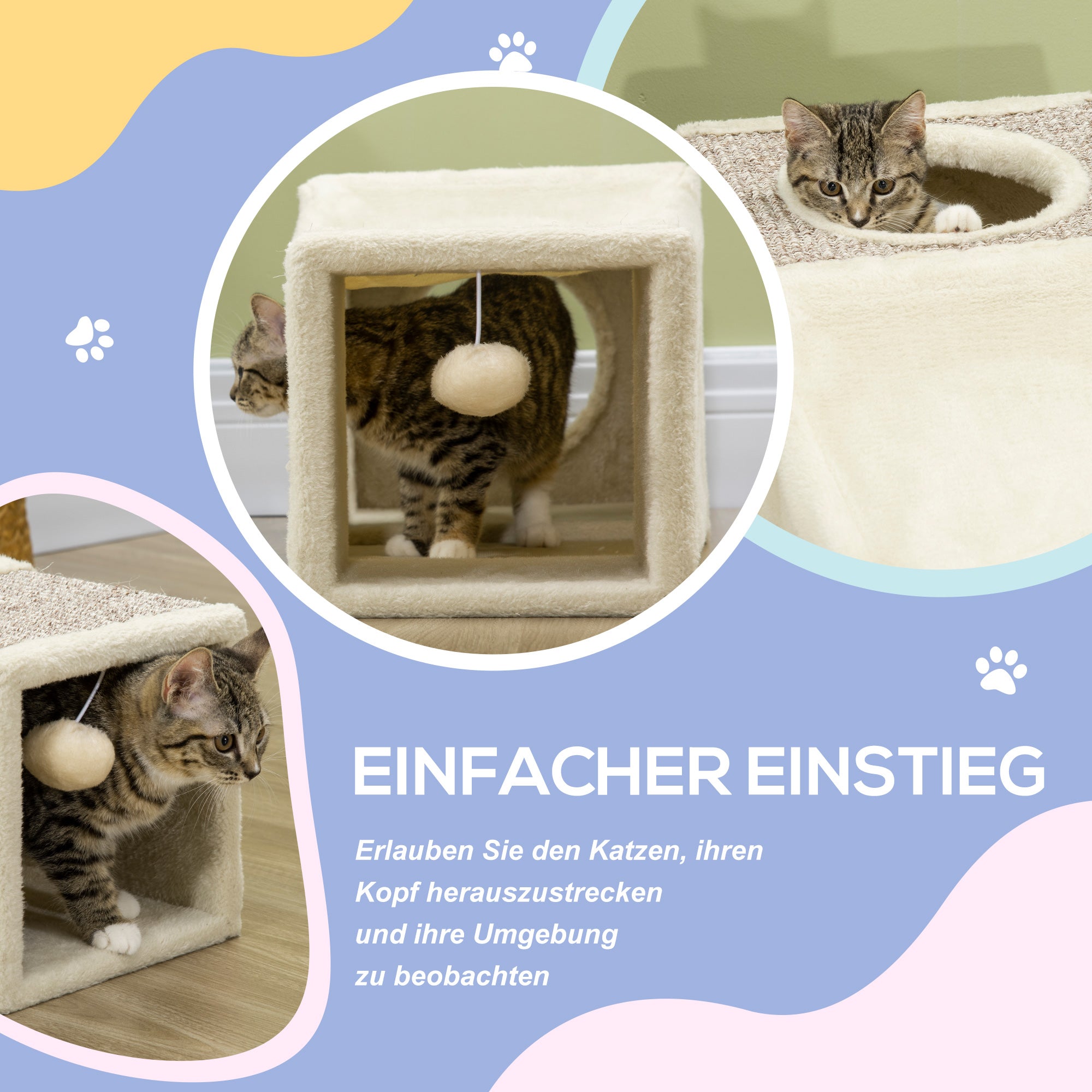 Cat Tunnel, Cat Toy with Play Ball, Cat Cave, Foldable Sisal Play Tunnel, Combined Design, Brown+Beige, 98 x 30 x 30 cm