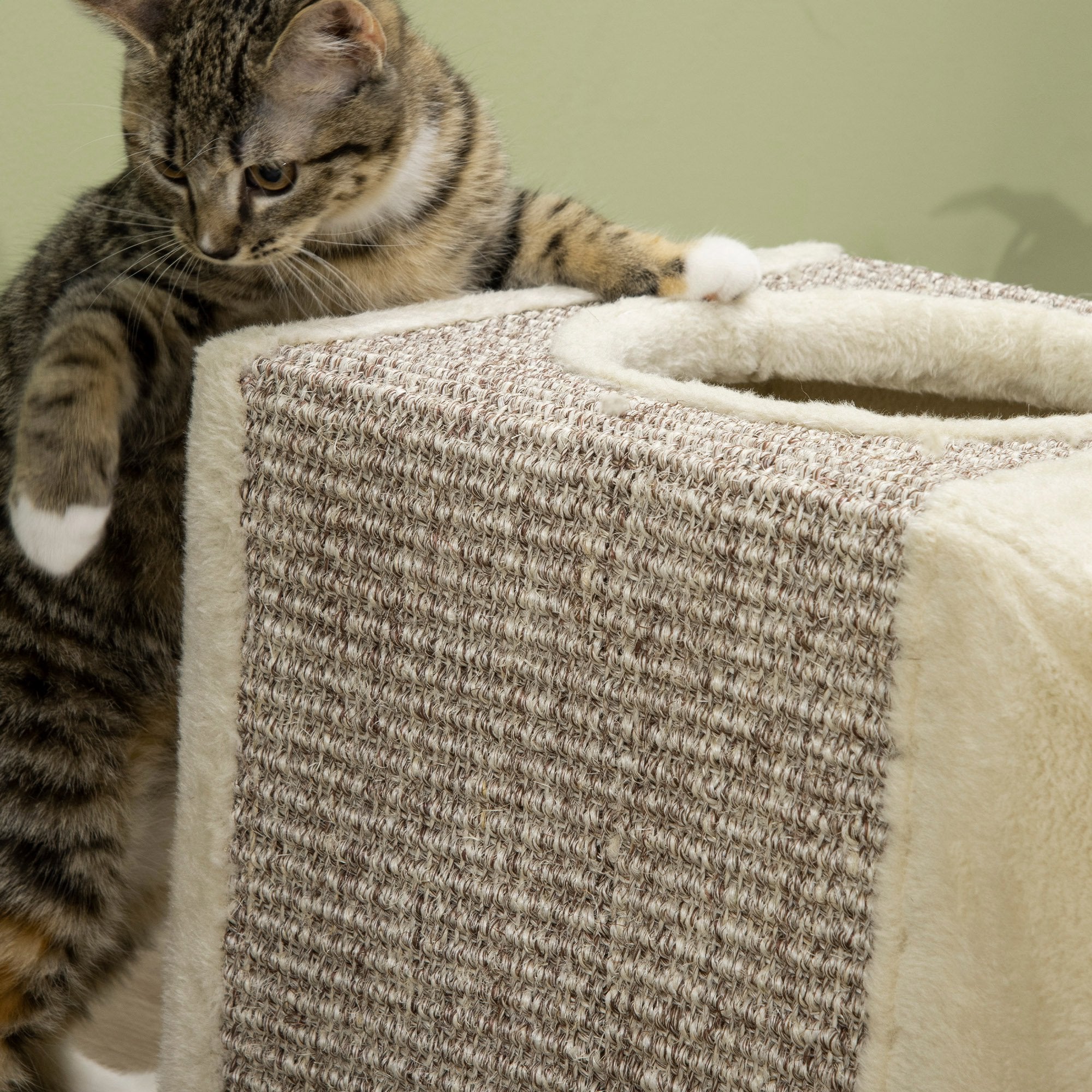 Cat Tunnel, Cat Toy with Play Ball, Cat Cave, Foldable Sisal Play Tunnel, Combined Design, Brown+Beige, 98 x 30 x 30 cm