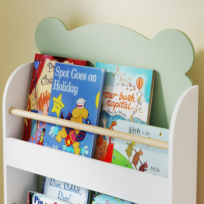 Children's Bookcase with 3 Shelves, Space-Saving Bear-Shaped Shelf with Front Barriers, for Kids' Room and Living Room, 55x15x110 cm, Green