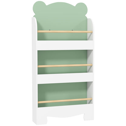 Children's Bookcase with 3 Shelves, Space-Saving Bear-Shaped Shelf with Front Barriers, for Kids' Room and Living Room, 55x15x110 cm, Green