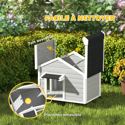Solid Wood Outdoor Dog Kennel with Openable Asphalt Roof, Removable Floor, Raised Feet, Door Curtain, Light Grey