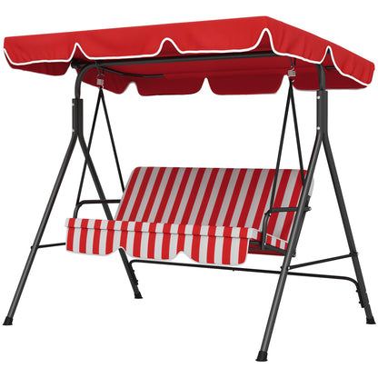 3-Seater Garden Swing with Adjustable Inclination Roof Cushions Seat and Backrest 1.72L x 1.1W x 1.53H m Black Steel Red Polyester