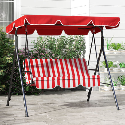 3-Seater Garden Swing with Adjustable Inclination Roof Cushions Seat and Backrest 1.72L x 1.1W x 1.53H m Black Steel Red Polyester