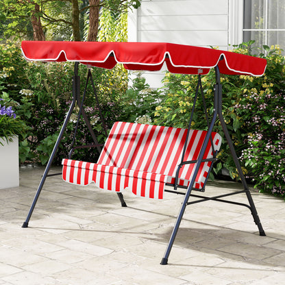 3-Seater Garden Swing with Adjustable Inclination Roof Cushions Seat and Backrest 1.72L x 1.1W x 1.53H m Black Steel Red Polyester
