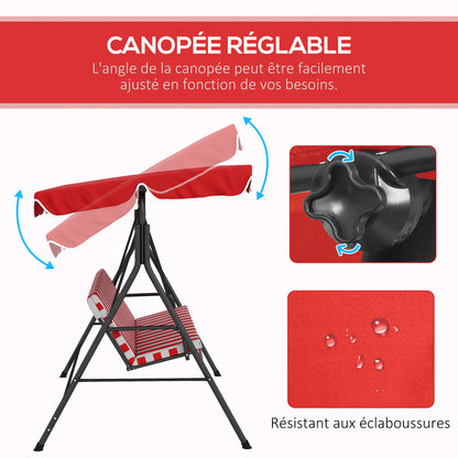 3-Seater Garden Swing with Adjustable Inclination Roof Cushions Seat and Backrest 1.72L x 1.1W x 1.53H m Black Steel Red Polyester
