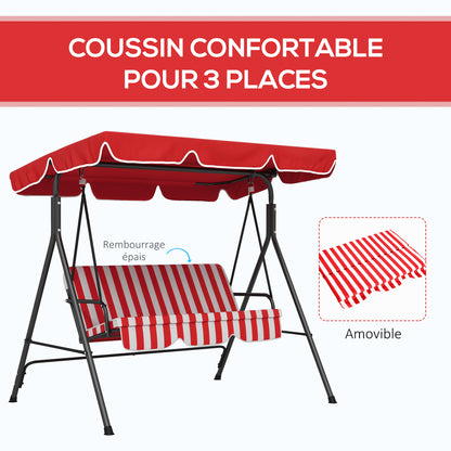 3-Seater Garden Swing with Adjustable Inclination Roof Cushions Seat and Backrest 1.72L x 1.1W x 1.53H m Black Steel Red Polyester