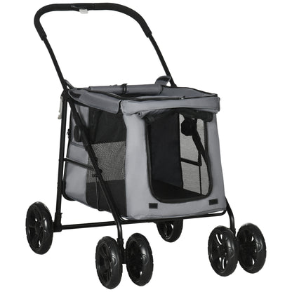 Dog Stroller, Foldable Dog Buggy, Dog Trolley with Cushion, Cat Buggy up to 20 kg, Cat Carriage for Small and Medium-Sized Dogs with Side Pockets, Mesh Window, Oxford Fabric, Gray