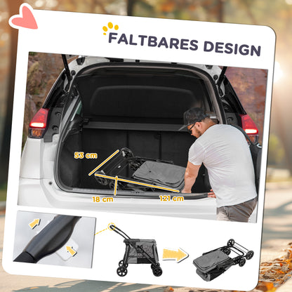 Dog Stroller, Foldable Dog Buggy, Dog Trolley with Cushion, Cat Buggy up to 20 kg, Cat Carriage for Small and Medium-Sized Dogs with Side Pockets, Mesh Window, Oxford Fabric, Gray