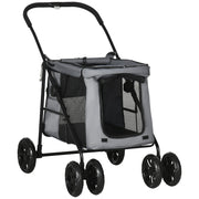 Dog Stroller, Foldable Dog Buggy, Dog Trolley with Cushion, Cat Buggy up to 20 kg, Cat Carriage for Small and Medium-Sized Dogs with Side Pockets, Mesh Window, Oxford Fabric, Gray