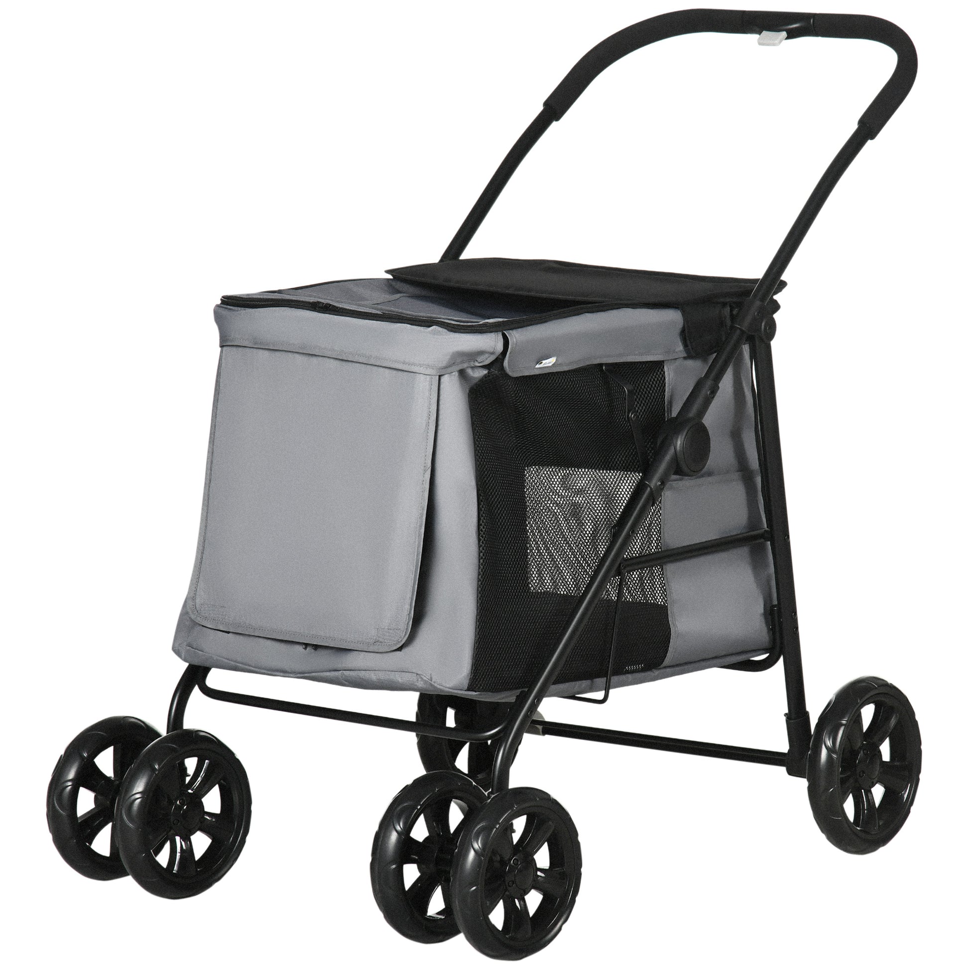 Dog Stroller, Foldable Dog Buggy, Dog Trolley with Cushion, Cat Buggy up to 20 kg, Cat Carriage for Small and Medium-Sized Dogs with Side Pockets, Mesh Window, Oxford Fabric, Gray