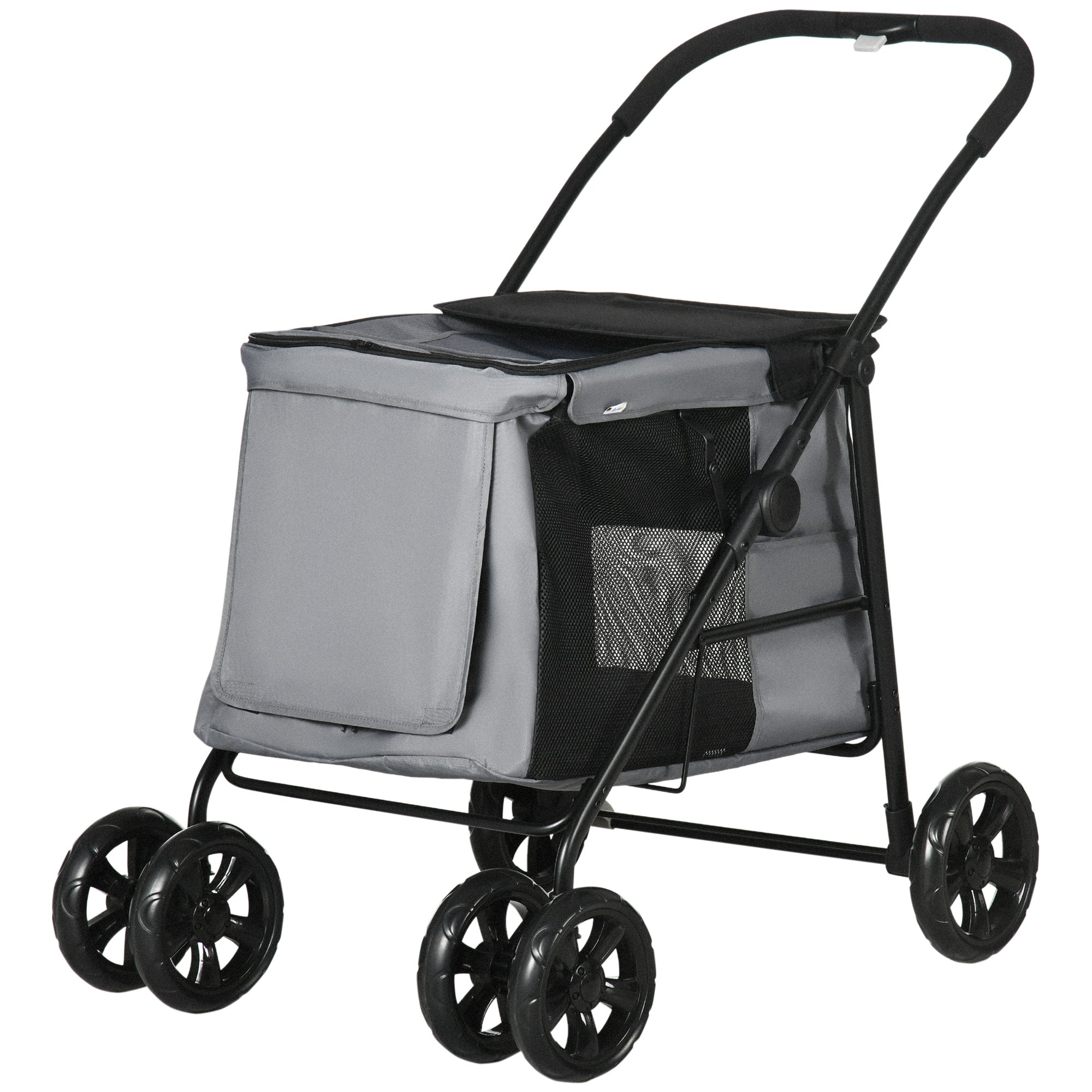 Dog Stroller, Foldable Dog Buggy, Dog Trolley with Cushion, Cat Buggy up to 20 kg, Cat Carriage for Small and Medium-Sized Dogs with Side Pockets, Mesh Window, Oxford Fabric, Gray