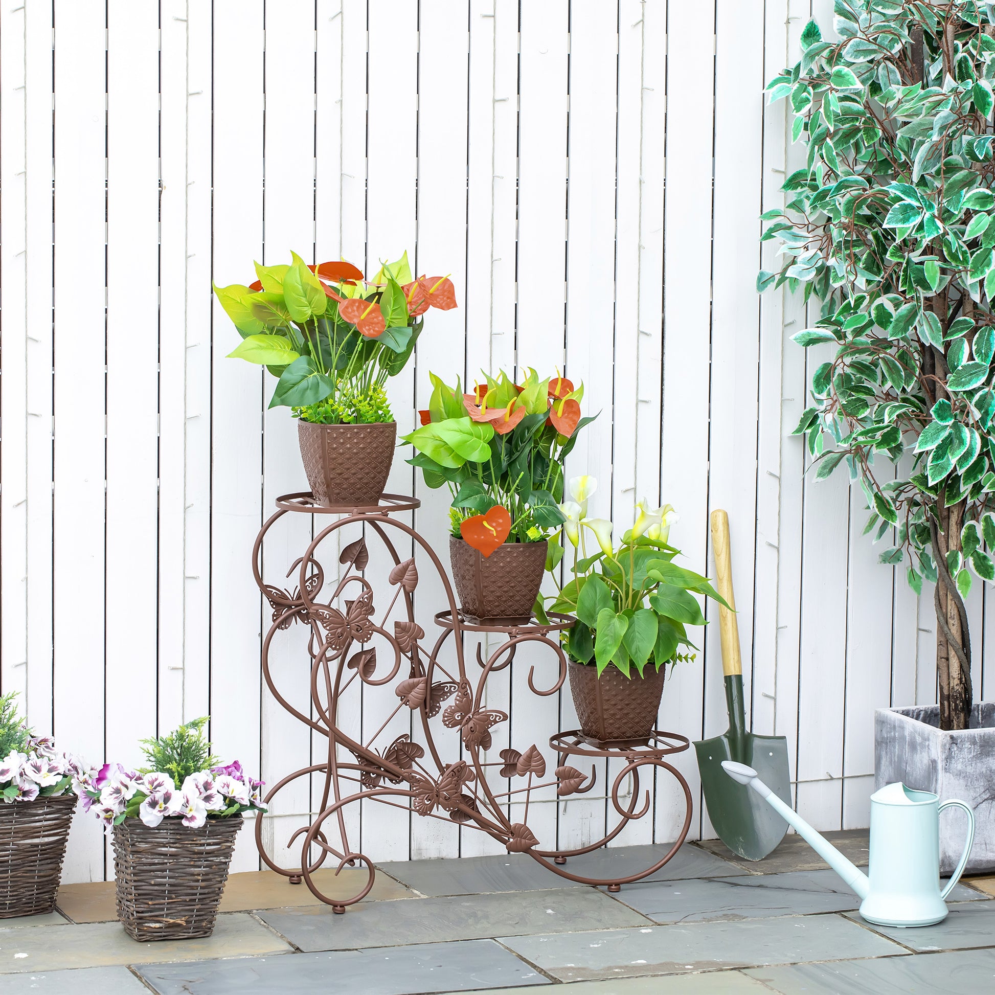Flower Stand, Plant Stand, Three-Tier Flower Stand, Flower Step in French Style, Plant Stand, Metal, Bronze, 76 x 27 x 67 cm