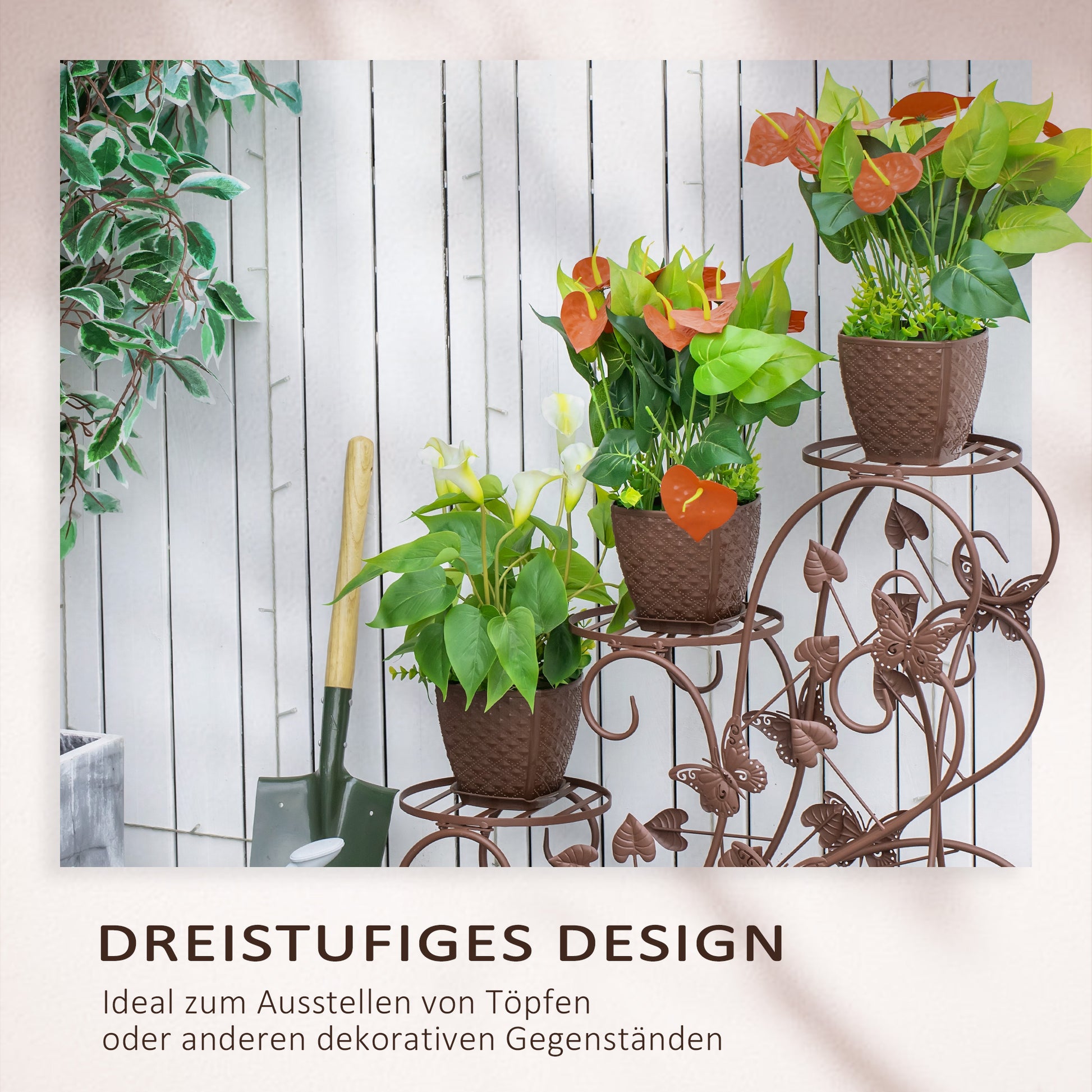 Flower Stand, Plant Stand, Three-Tier Flower Stand, Flower Step in French Style, Plant Stand, Metal, Bronze, 76 x 27 x 67 cm