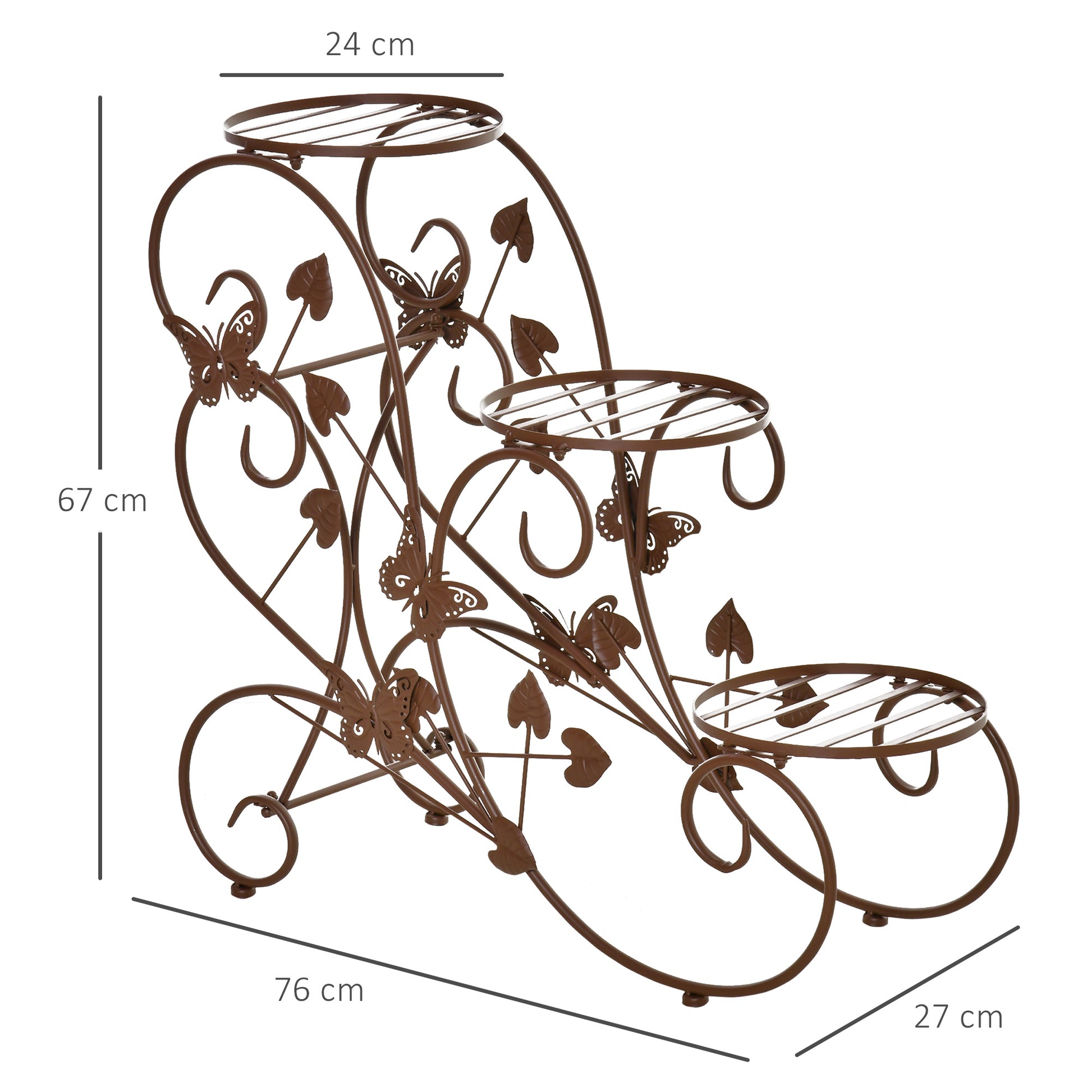 Flower Stand, Plant Stand, Three-Tier Flower Stand, Flower Step in French Style, Plant Stand, Metal, Bronze, 76 x 27 x 67 cm