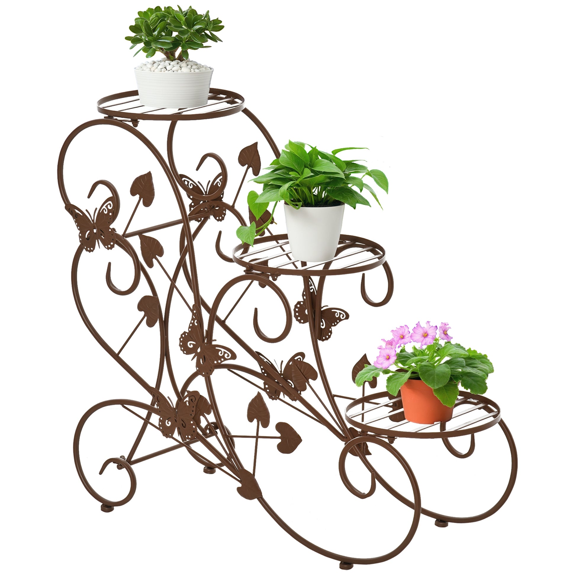 Flower Stand, Plant Stand, Three-Tier Flower Stand, Flower Step in French Style, Plant Stand, Metal, Bronze, 76 x 27 x 67 cm