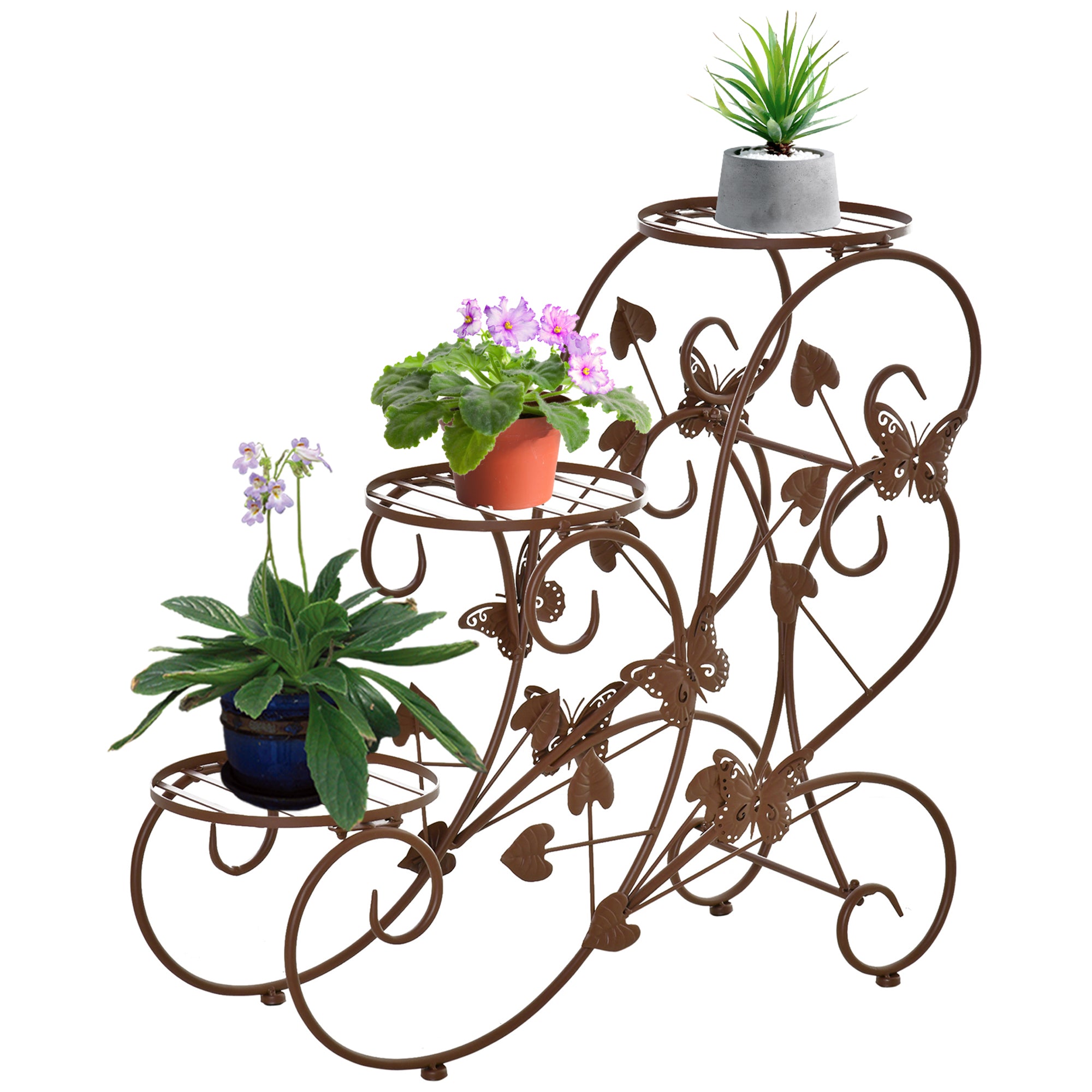 Flower Stand, Plant Stand, Three-Tier Flower Stand, Flower Step in French Style, Plant Stand, Metal, Bronze, 76 x 27 x 67 cm