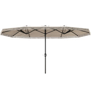 Double Umbrella 4.5x2.65 m Patio Umbrella with Manual Crank Water-Resistant and UV30+ Protection Large Umbrella for Patio Beach Pool Cream