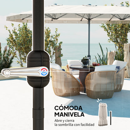Double Umbrella 4.5x2.65 m Patio Umbrella with Manual Crank Water-Resistant and UV30+ Protection Large Umbrella for Patio Beach Pool Cream
