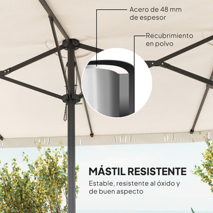 Double Umbrella 4.5x2.65 m Patio Umbrella with Manual Crank Water-Resistant and UV30+ Protection Large Umbrella for Patio Beach Pool Cream