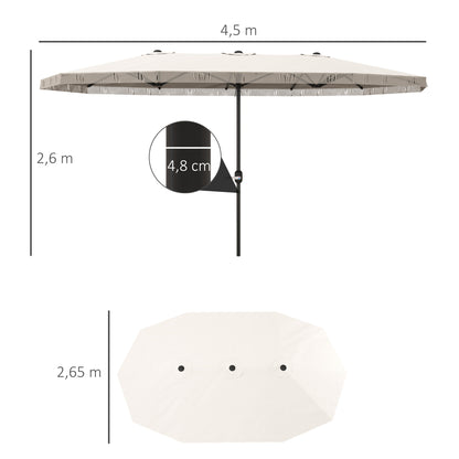 Double Umbrella 4.5x2.65 m Patio Umbrella with Manual Crank Water-Resistant and UV30+ Protection Large Umbrella for Patio Beach Pool Cream