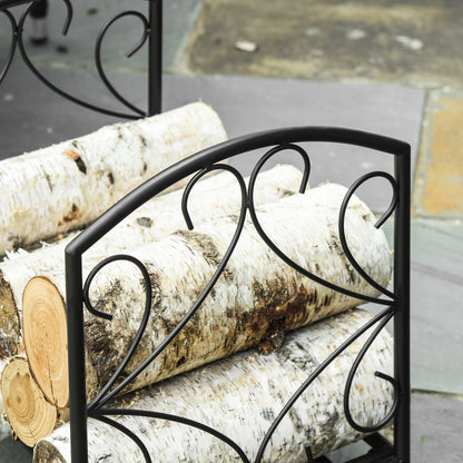 Indoor and Outdoor Metal Log Holder with Raised Base for 50kg of Logs, 39.5x31.5x39.5cm, Black