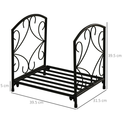 Indoor and Outdoor Metal Log Holder with Raised Base for 50kg of Logs, 39.5x31.5x39.5cm, Black