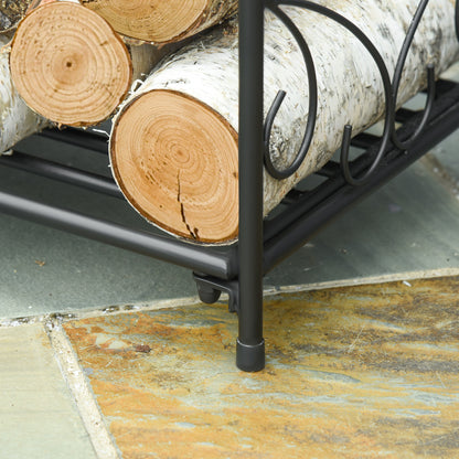 Indoor and Outdoor Metal Log Holder with Raised Base for 50kg of Logs, 39.5x31.5x39.5cm, Black