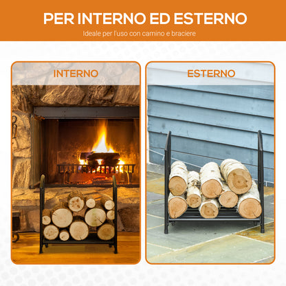 Indoor and Outdoor Metal Log Holder with Raised Base for 50kg of Logs, 39.5x31.5x39.5cm, Black