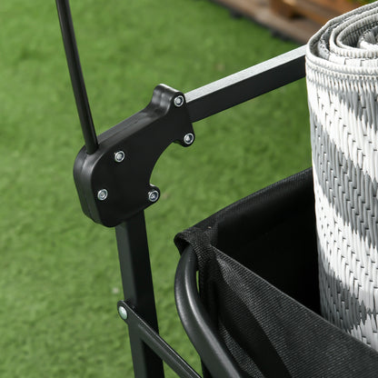 Folding Wagon with Sun Canopy, Handle, Carry Bag, up to 100 kg Load Capacity, Oxford, Black