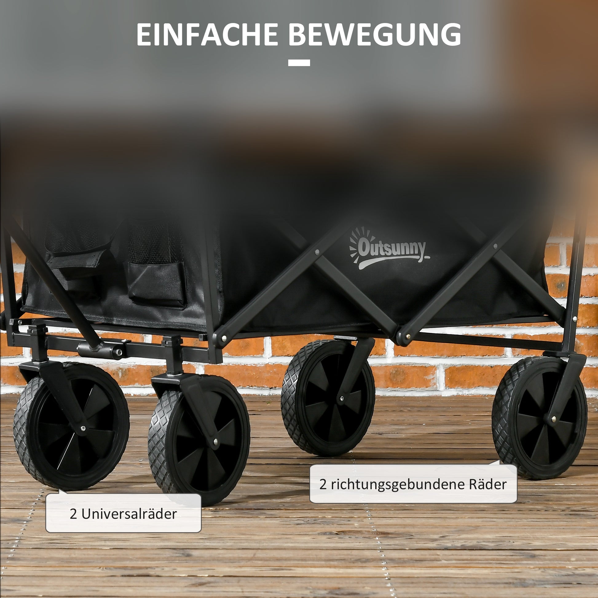 Folding Wagon with Sun Canopy, Handle, Carry Bag, up to 100 kg Load Capacity, Oxford, Black