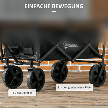 Folding Wagon with Sun Canopy, Handle, Carry Bag, up to 100 kg Load Capacity, Oxford, Black