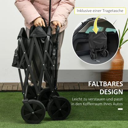 Folding Wagon with Sun Canopy, Handle, Carry Bag, up to 100 kg Load Capacity, Oxford, Black