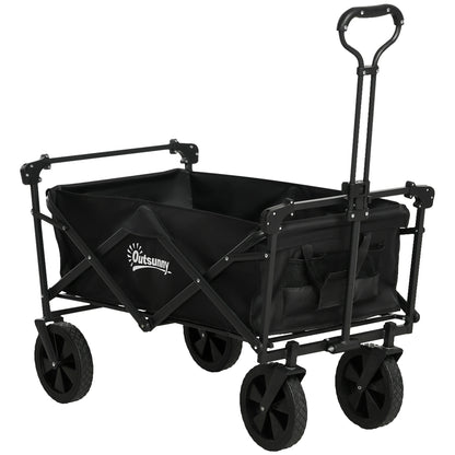 Folding Wagon with Sun Canopy, Handle, Carry Bag, up to 100 kg Load Capacity, Oxford, Black