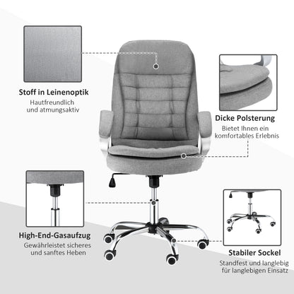 Office Chair Work Chair Desk Chair Swivel Chair 360° Ergonomic Rocking Function Height Adjustable Grey Linen 64 x 75 x 111-121 cm