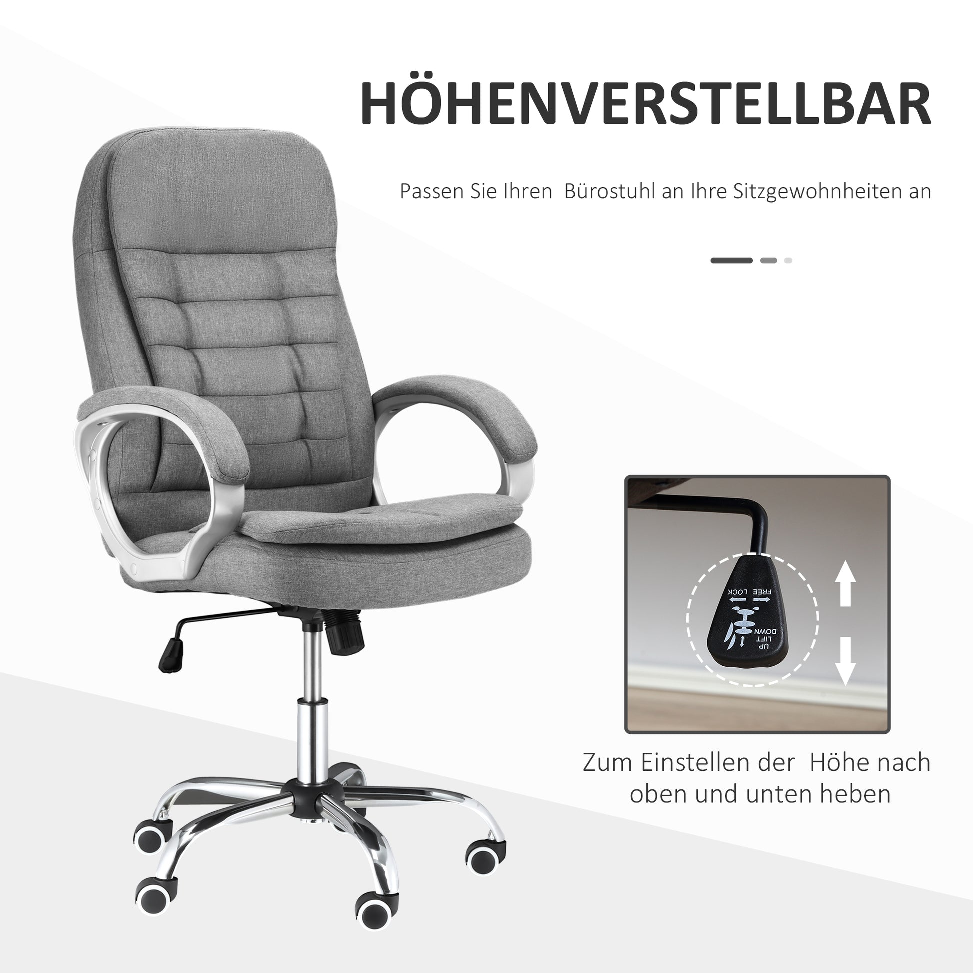 Office Chair Work Chair Desk Chair Swivel Chair 360° Ergonomic Rocking Function Height Adjustable Grey Linen 64 x 75 x 111-121 cm