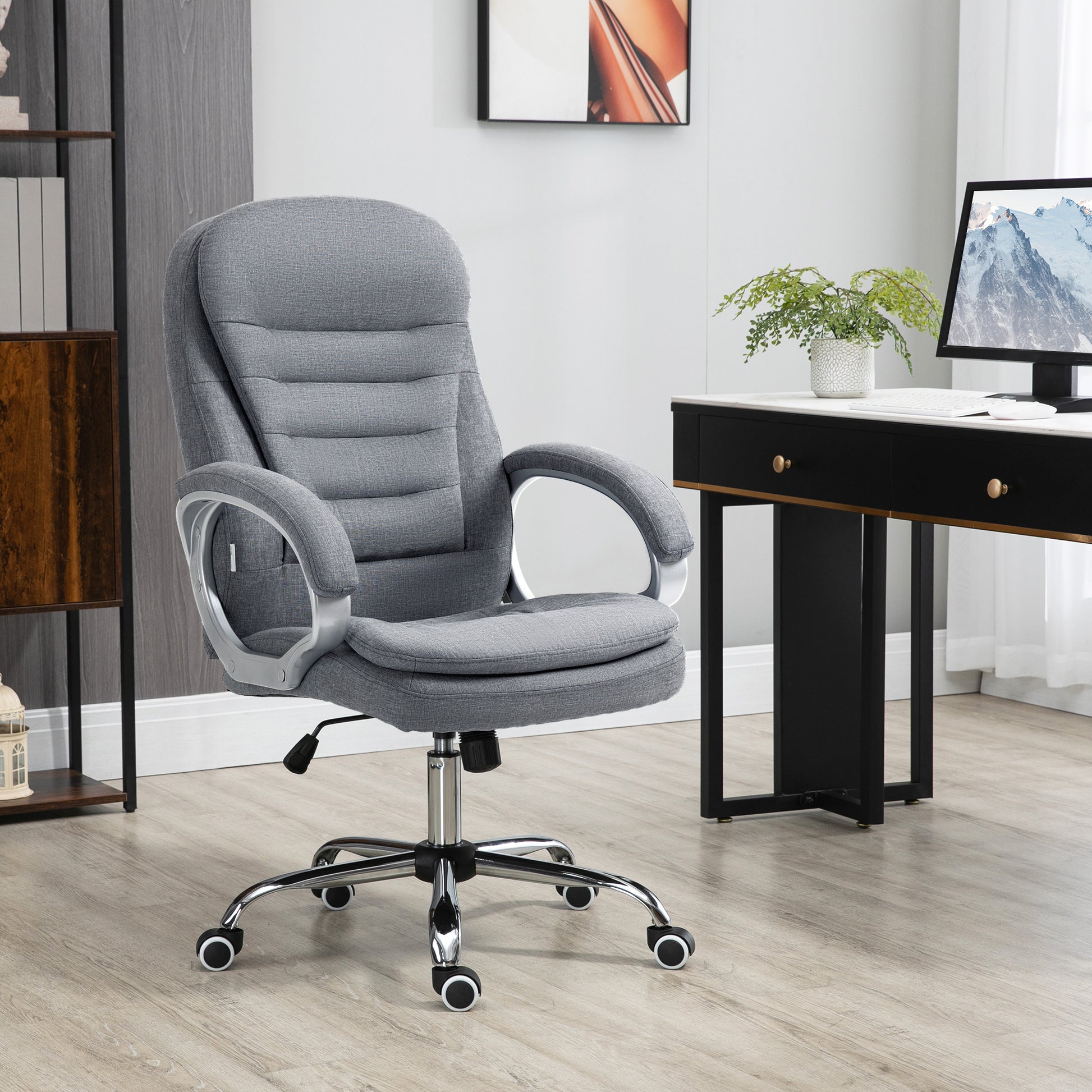 Office Chair Work Chair Desk Chair Swivel Chair 360° Ergonomic Rocking Function Height Adjustable Grey Linen 64 x 75 x 111-121 cm