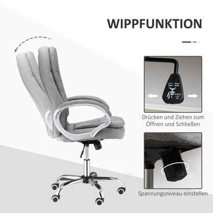 Office Chair Work Chair Desk Chair Swivel Chair 360° Ergonomic Rocking Function Height Adjustable Grey Linen 64 x 75 x 111-121 cm