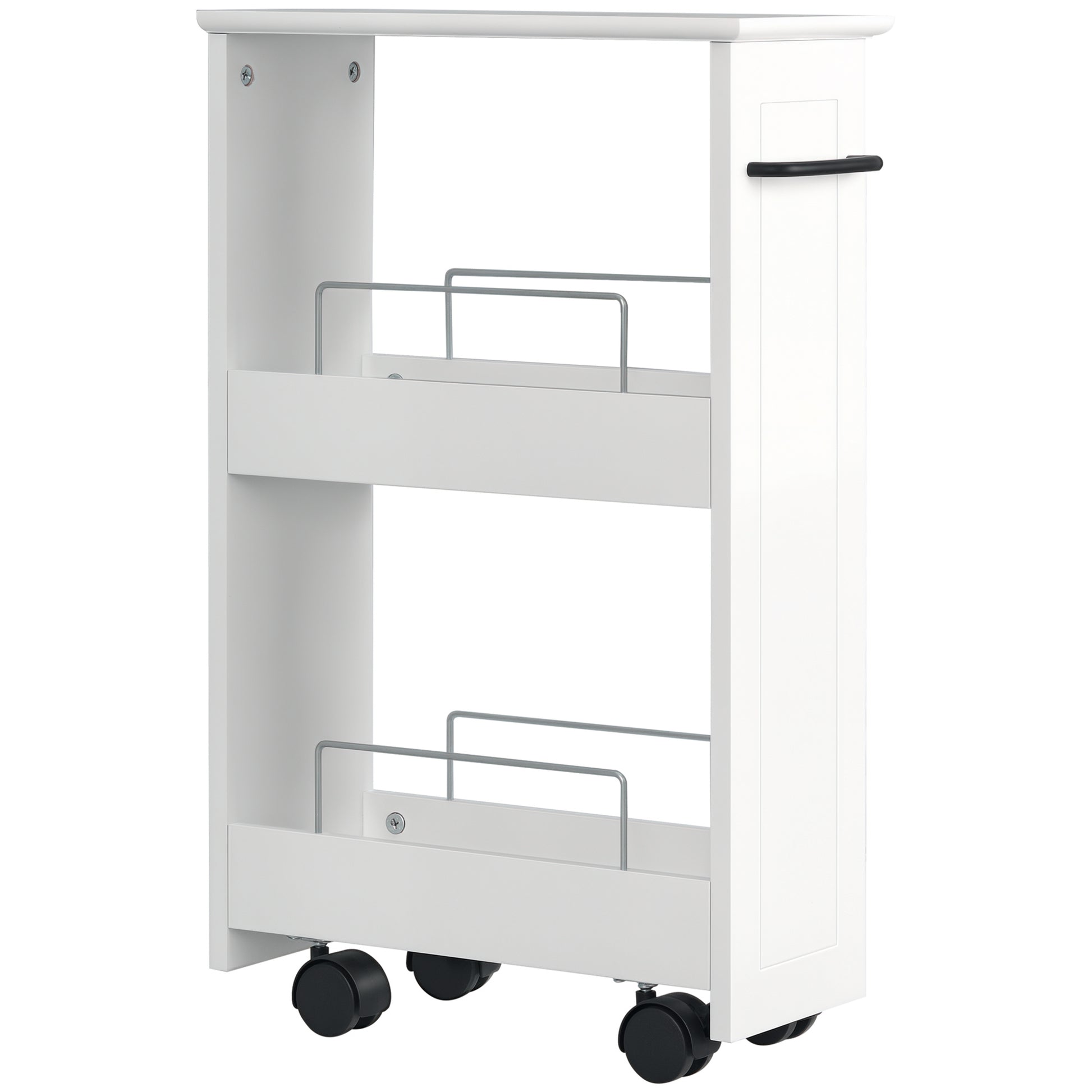 Space-Saving Kitchen Cart, Design Bathroom Cart, Multipurpose, Space-Saving, MDF Wood Shelf, Swivel Wheels and Handle, 42.5x20.3x66.7cm, White