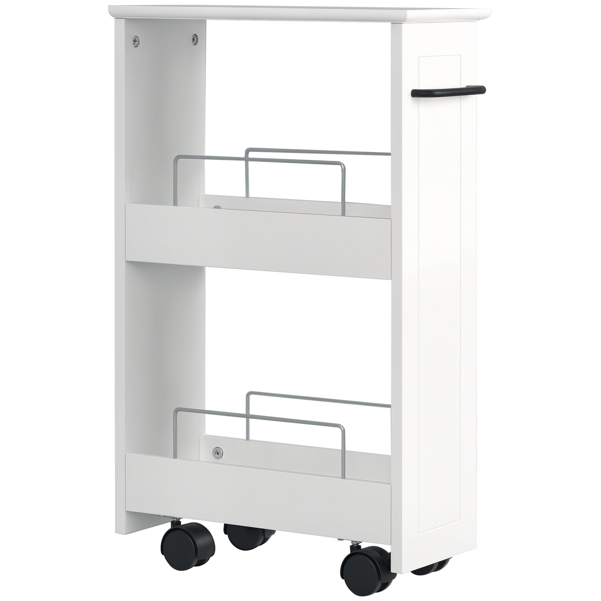 Space-Saving Kitchen Cart, Design Bathroom Cart, Multipurpose, Space-Saving, MDF Wood Shelf, Swivel Wheels and Handle, 42.5x20.3x66.7cm, White
