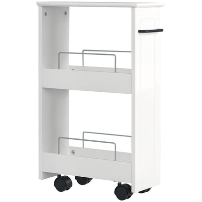 Space-Saving Kitchen Cart, Design Bathroom Cart, Multipurpose, Space-Saving, MDF Wood Shelf, Swivel Wheels and Handle, 42.5x20.3x66.7cm, White
