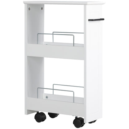 Space-Saving Kitchen Cart, Design Bathroom Cart, Multipurpose, Space-Saving, MDF Wood Shelf, Swivel Wheels and Handle, 42.5x20.3x66.7cm, White
